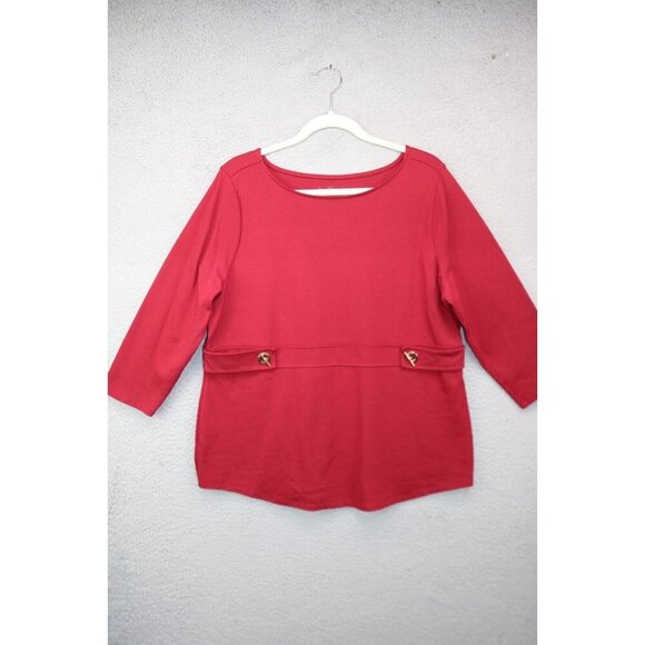 Chico's Red 3/4 Sleeve Boat Neck Top-Size 2 or Large - Picture 1 of 8